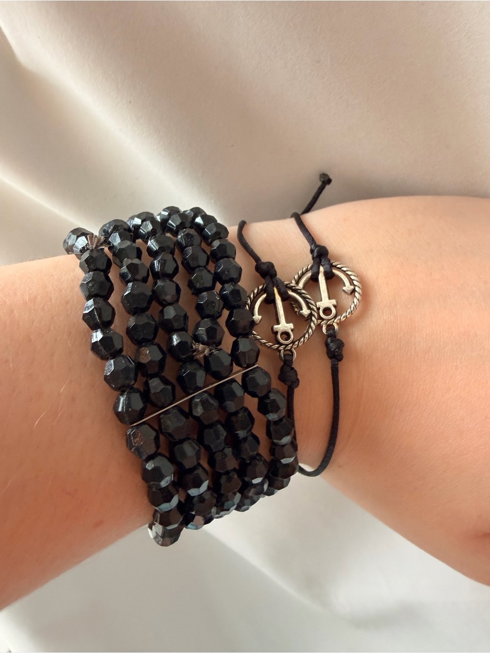 Black Beaded Wrap Bracelet Set - Unbranded